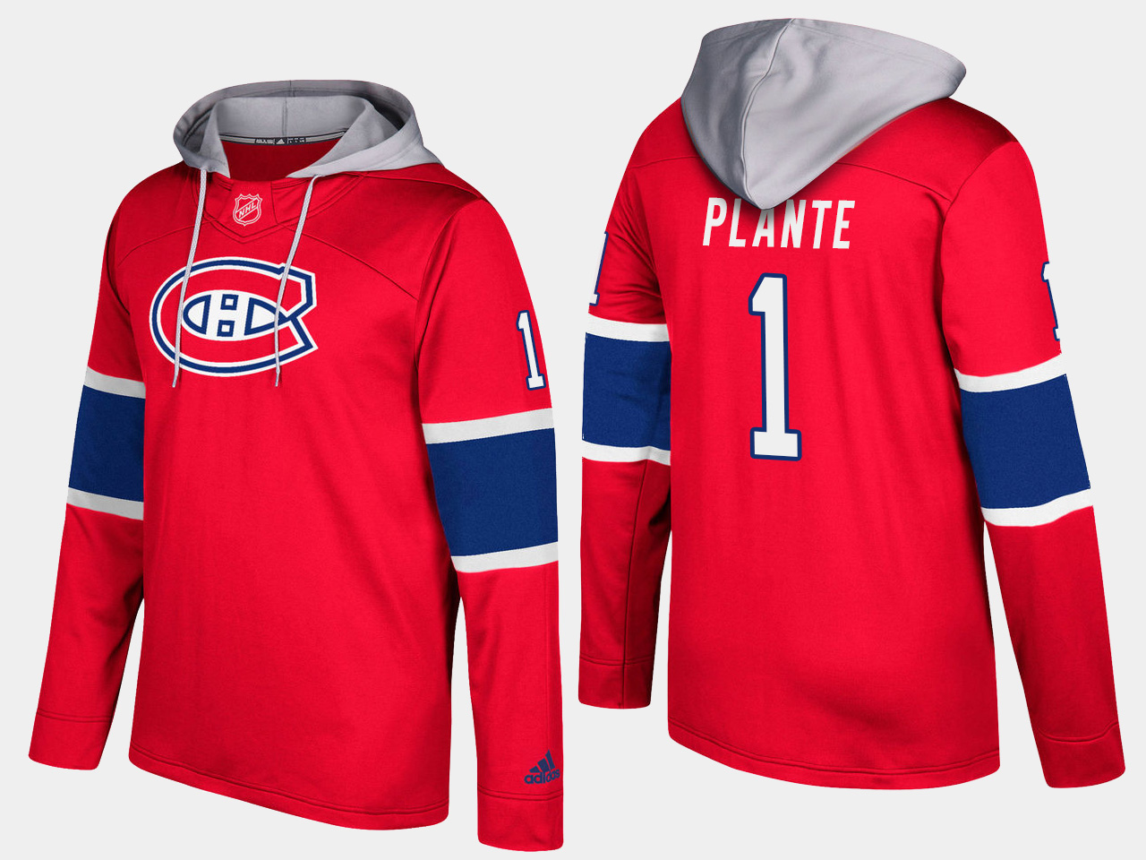 Men NHL Montreal canadiens retired 1 jacques plante red hoodie